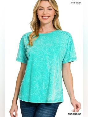 Zenana ACID WASHED ROUND NECK T-SHIRTS